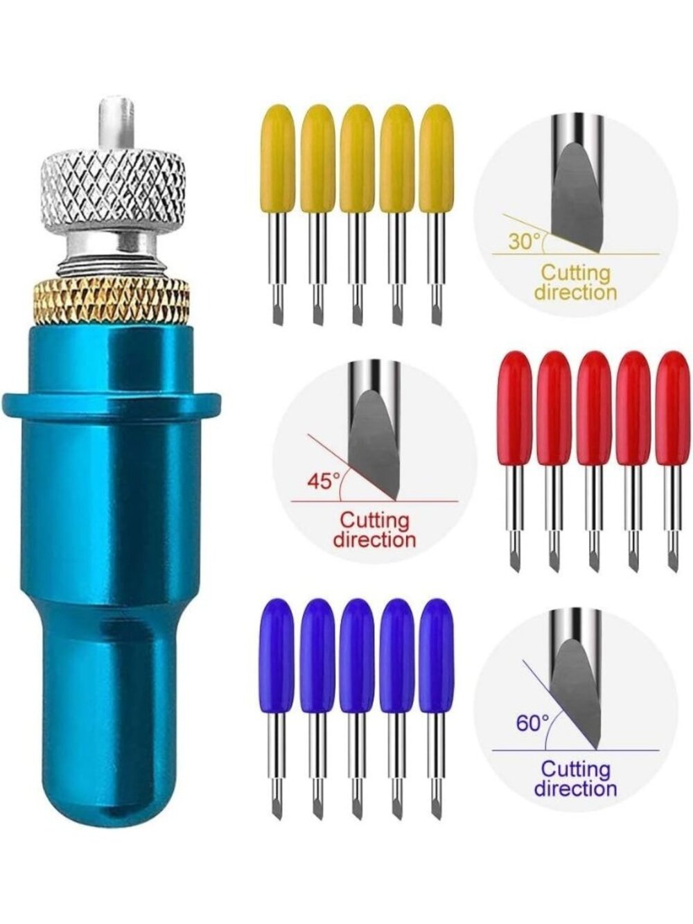 15‑Pc German Carbide Replacement Blades Set for Silhouette Cameo 3 – 30°/45°/60°
